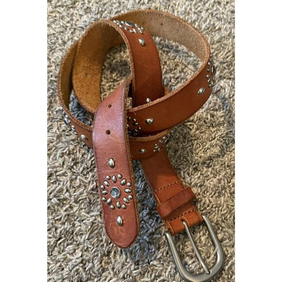 Cowboy 8 Belt Brown Leather Studded Rhinestones 1.25”x49” Western Cowgirl Rodeo - Picture 3 of 12